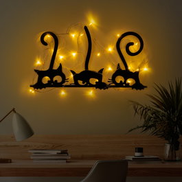 Wallity Cats 967 Escultura de pared de metal negra
